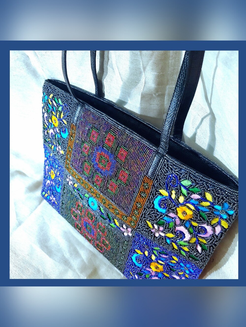 Embroidered Beaded Patchwork Tote Bag - Multicolor
